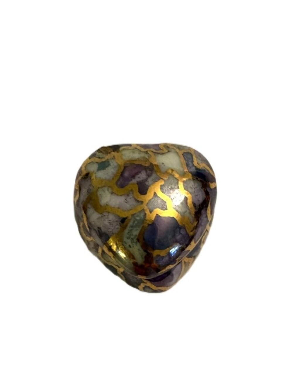 Vintage Mini Luna Heart Shaped Lidded Box, Colored Glass & Gold Foil, Signed